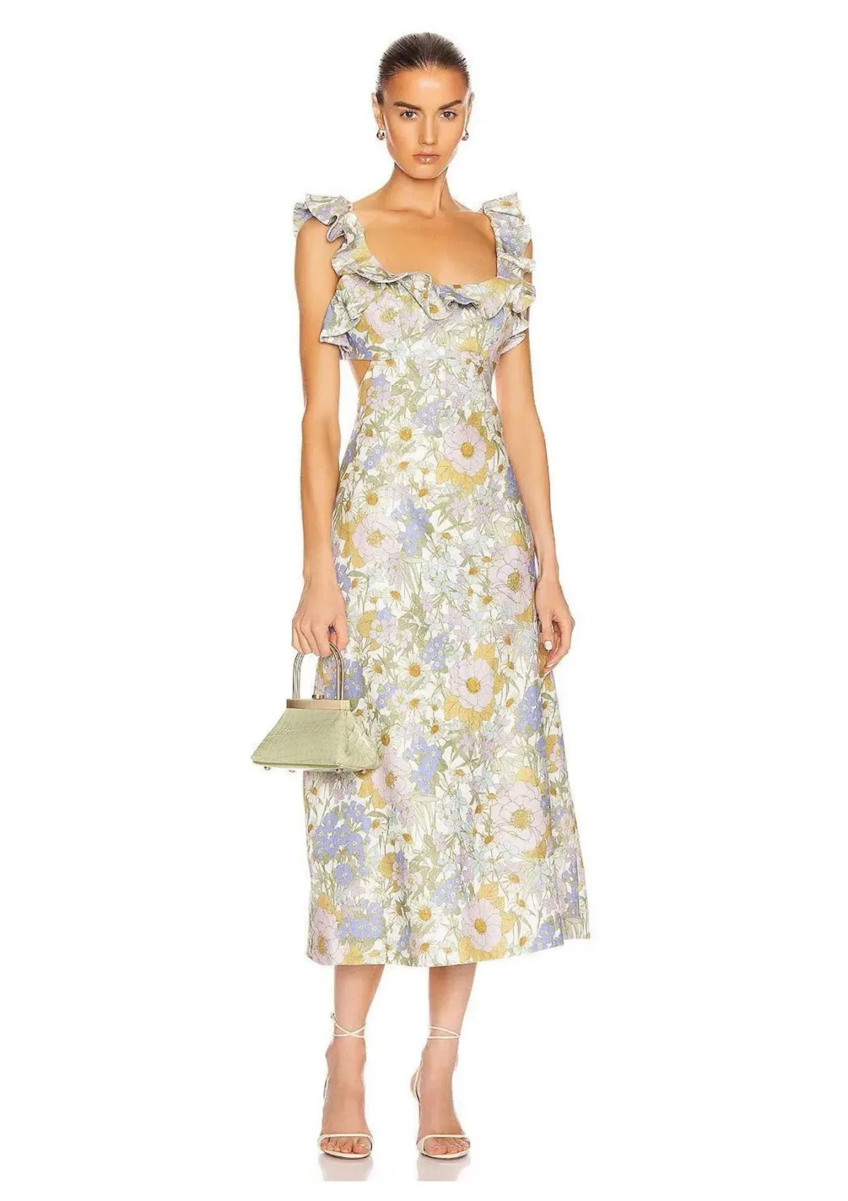 Zimmermann Super Eight Frilled Midi Dress Blue Meadow Floral Size 6 for rent on The Volte - main image