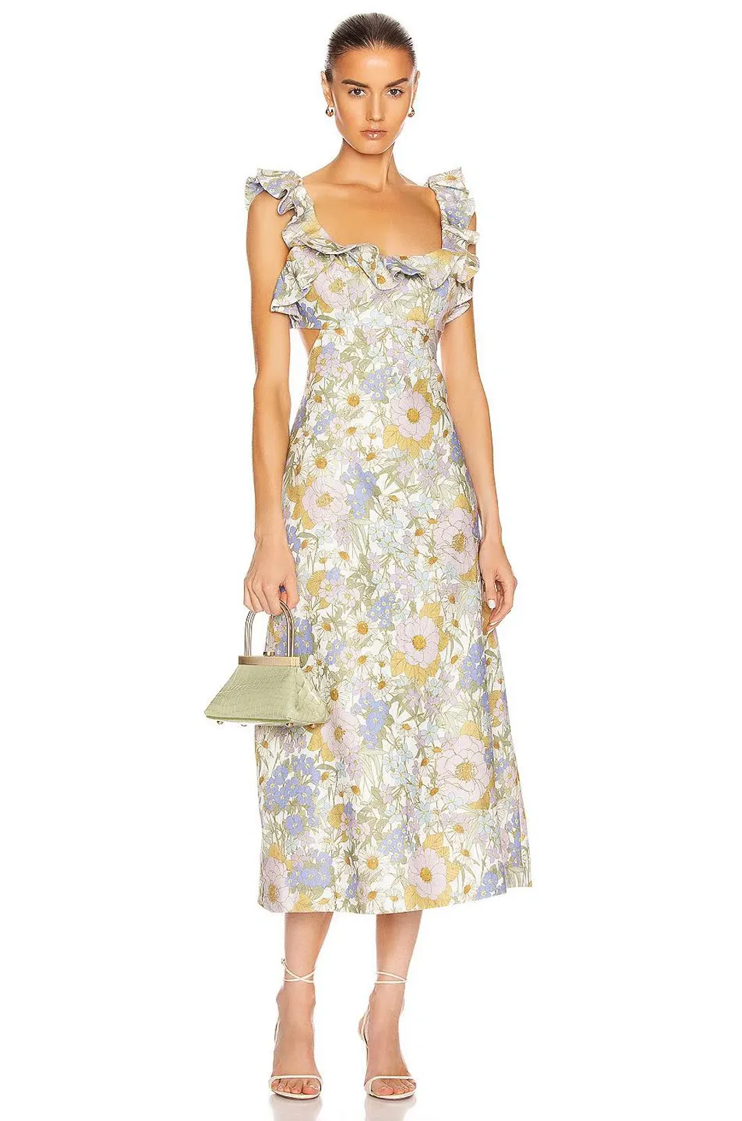 Zimmermann Super Eight Frilled Midi Dress Blue Meadow Floral Size 6 for rent on The Volte - main image