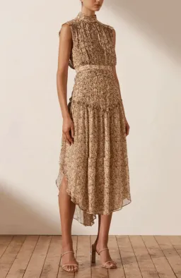 Shona Joy Ambar Sleeveless Open Back Midi Dress Brown Size 6 for rent on The Volte - image 1