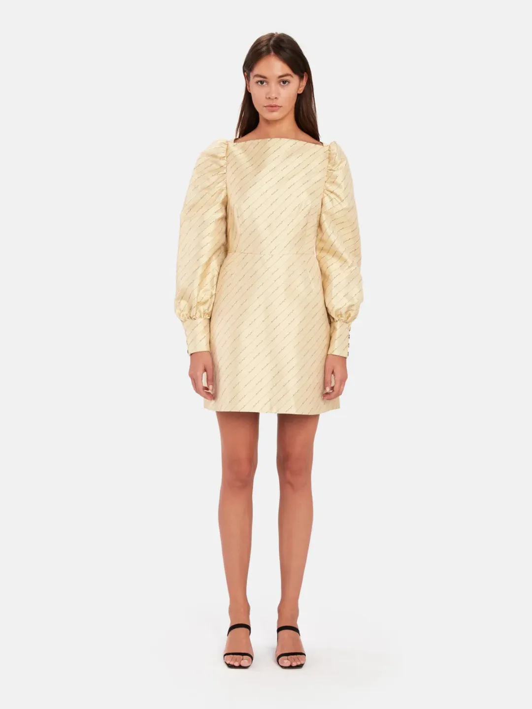 Baum und Pferdgarten Aidy Satin Puff Long Sleeve Mini Dress Gold Size 10 for rent on The Volte - main image