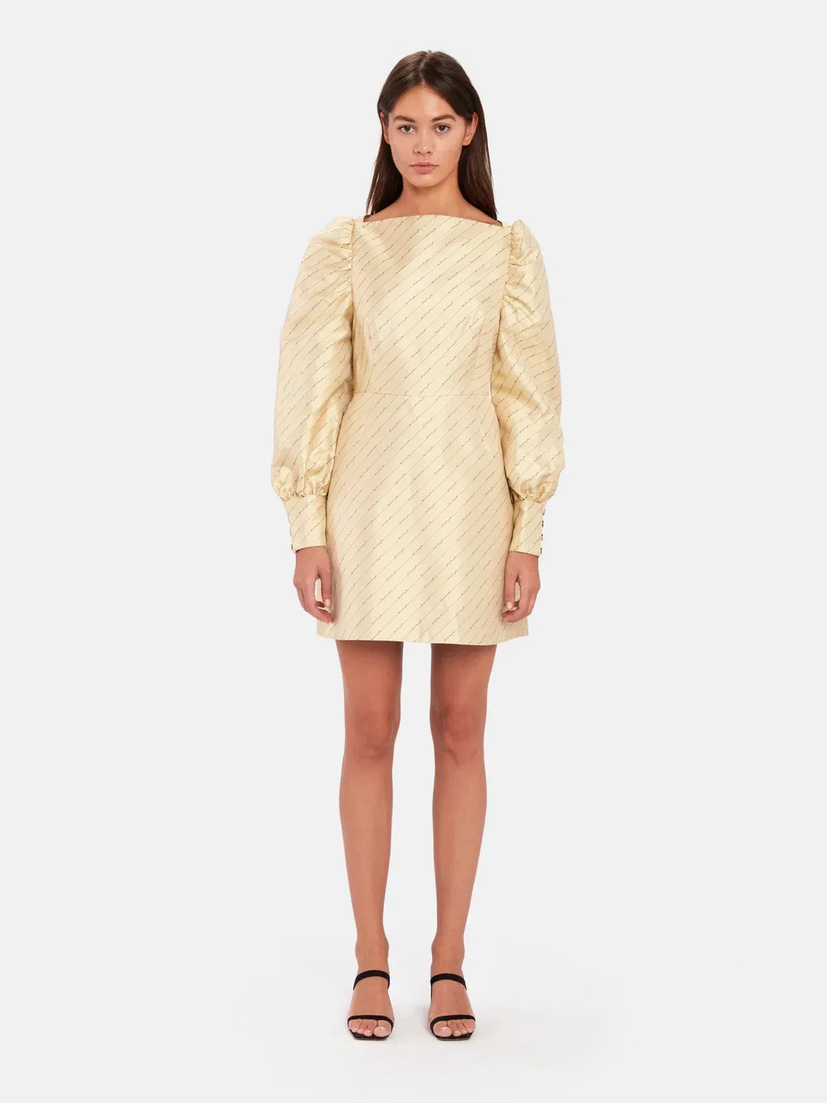 Baum und Pferdgarten Aidy Satin Puff Long Sleeve Mini Dress Gold Size 10 for rent on The Volte - main image