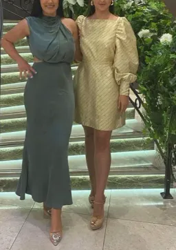 Baum und Pferdgarten Aidy Satin Puff Long Sleeve Mini Dress Gold Size 10 for rent on The Volte - image 4