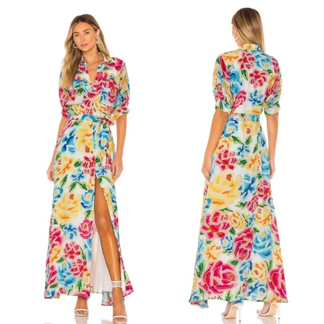 All Things Mochi Marie Floral Silk Maxi Dress Size M for rent on The Volte - main image