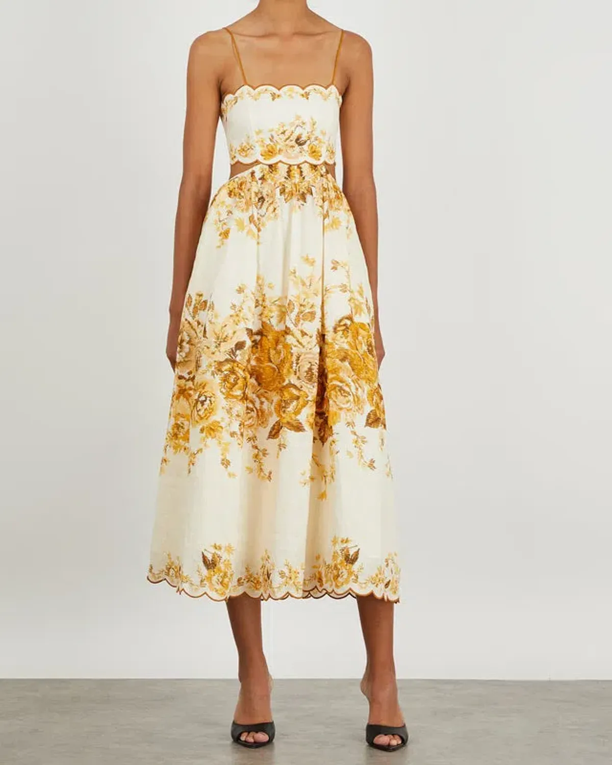 Zimmermann Aliane Scallop Midi Dress Print Size 1/Au 10 for rent on The Volte - main image