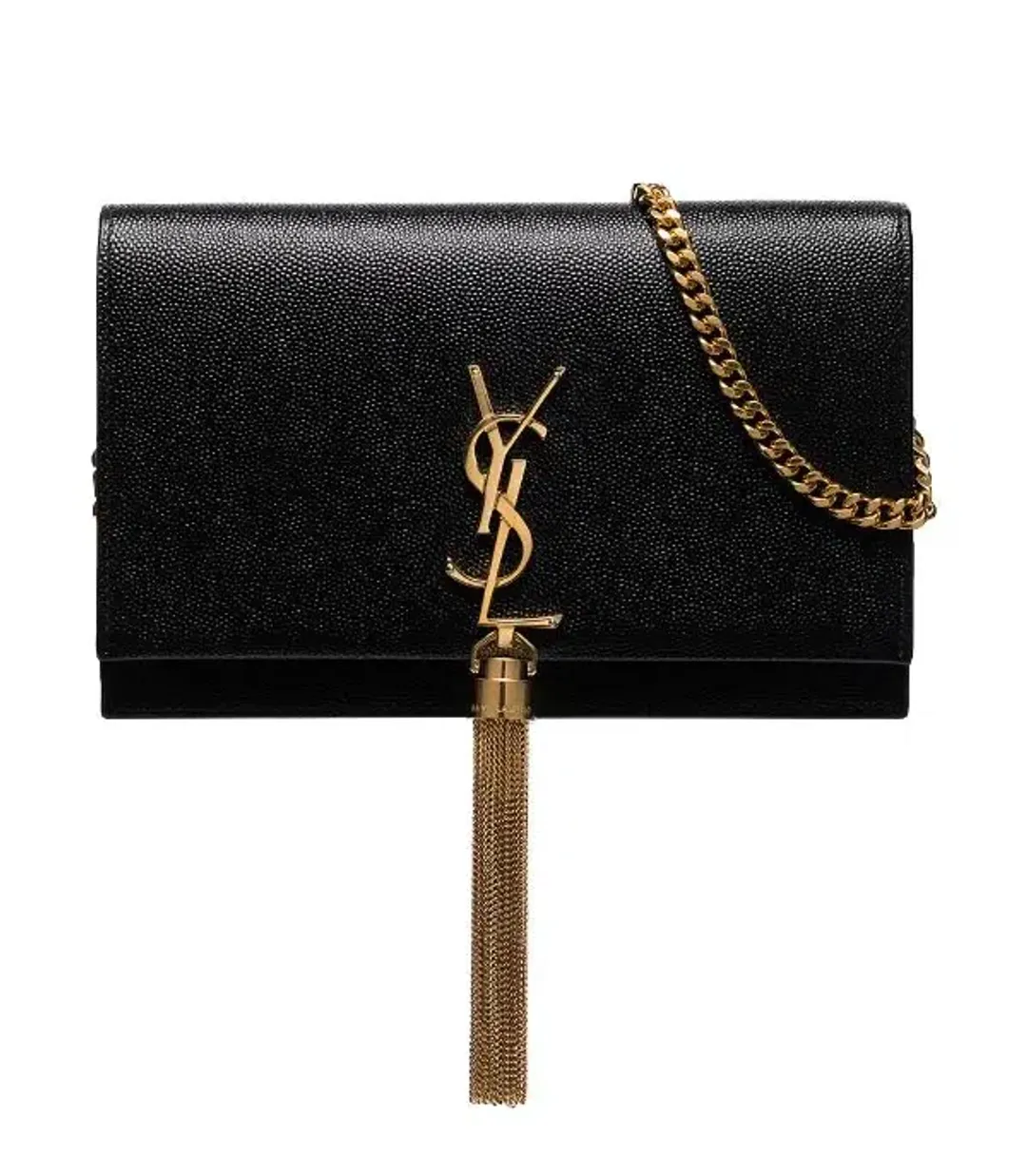 Saint Laurent Kate Textured Leather Shoulder Bag Black with Gold Tassel for rent on The Volte - main image