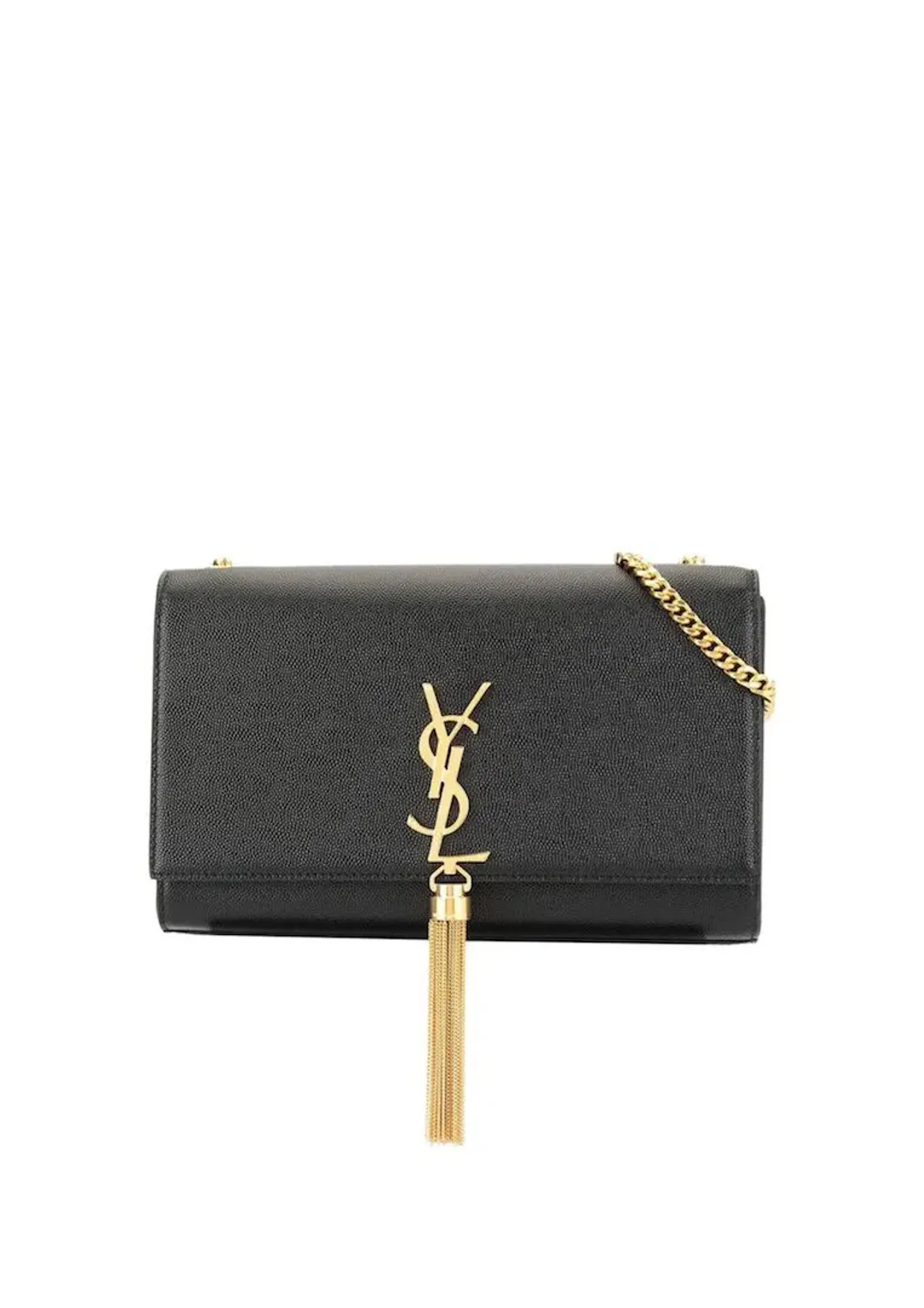 Saint Laurent Kate Textured Leather Shoulder Bag Black with Gold Tassel for rent on The Volte - main image