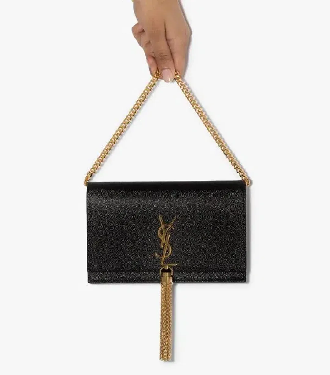 Saint Laurent Kate Textured Leather Shoulder Bag Black with Gold Tassel for rent on The Volte - main image