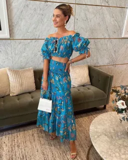 Alemais Otto Cropped Top and Midi Skirt Set Blue Size 8 for rent on The Volte - image 4