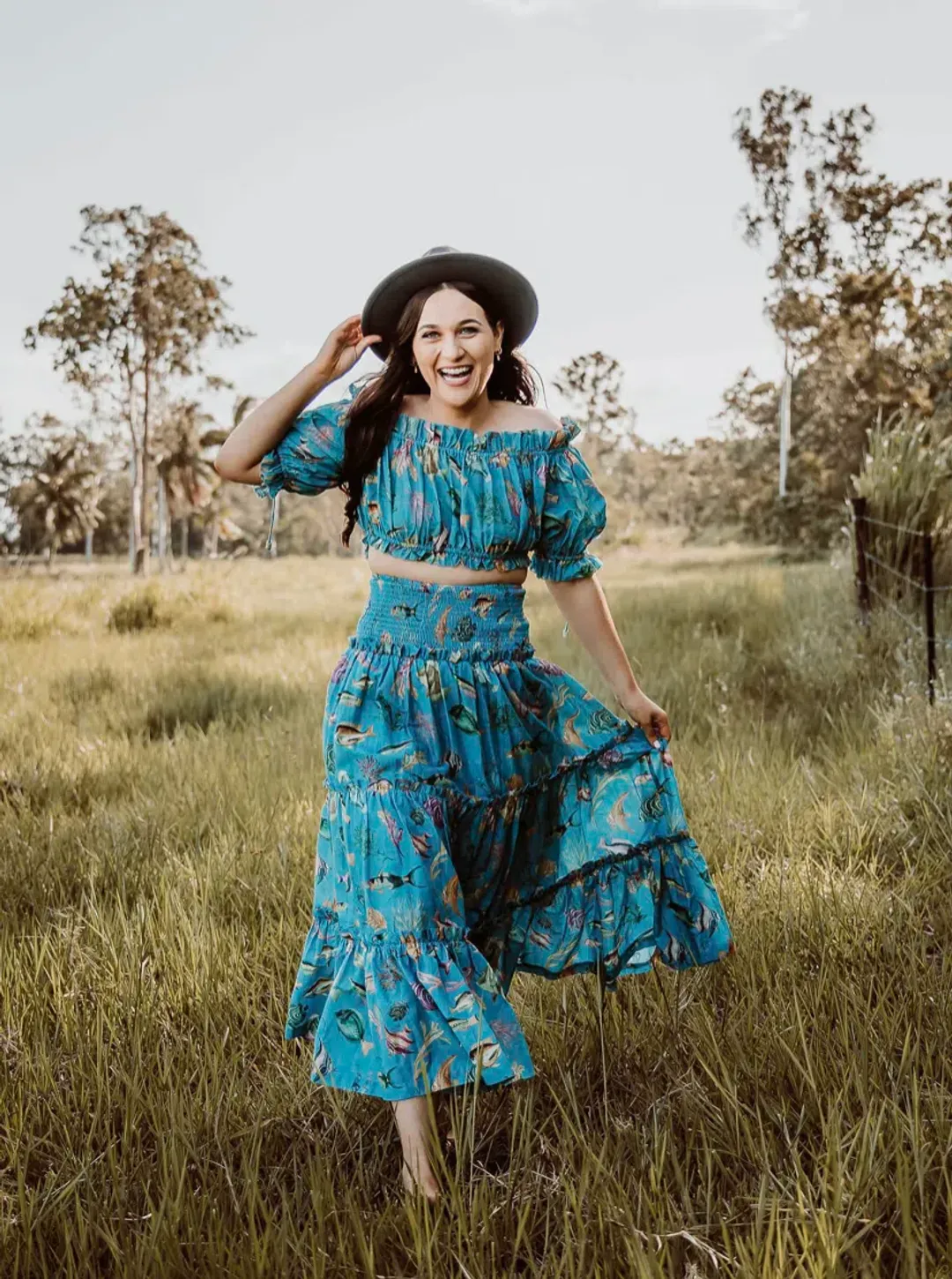 Alemais Otto Cropped Top and Midi Skirt Set Blue Size 8 for rent on The Volte - main image