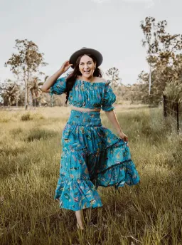 Alemais Otto Cropped Top and Midi Skirt Set Blue Size 8 for rent on The Volte - image 3