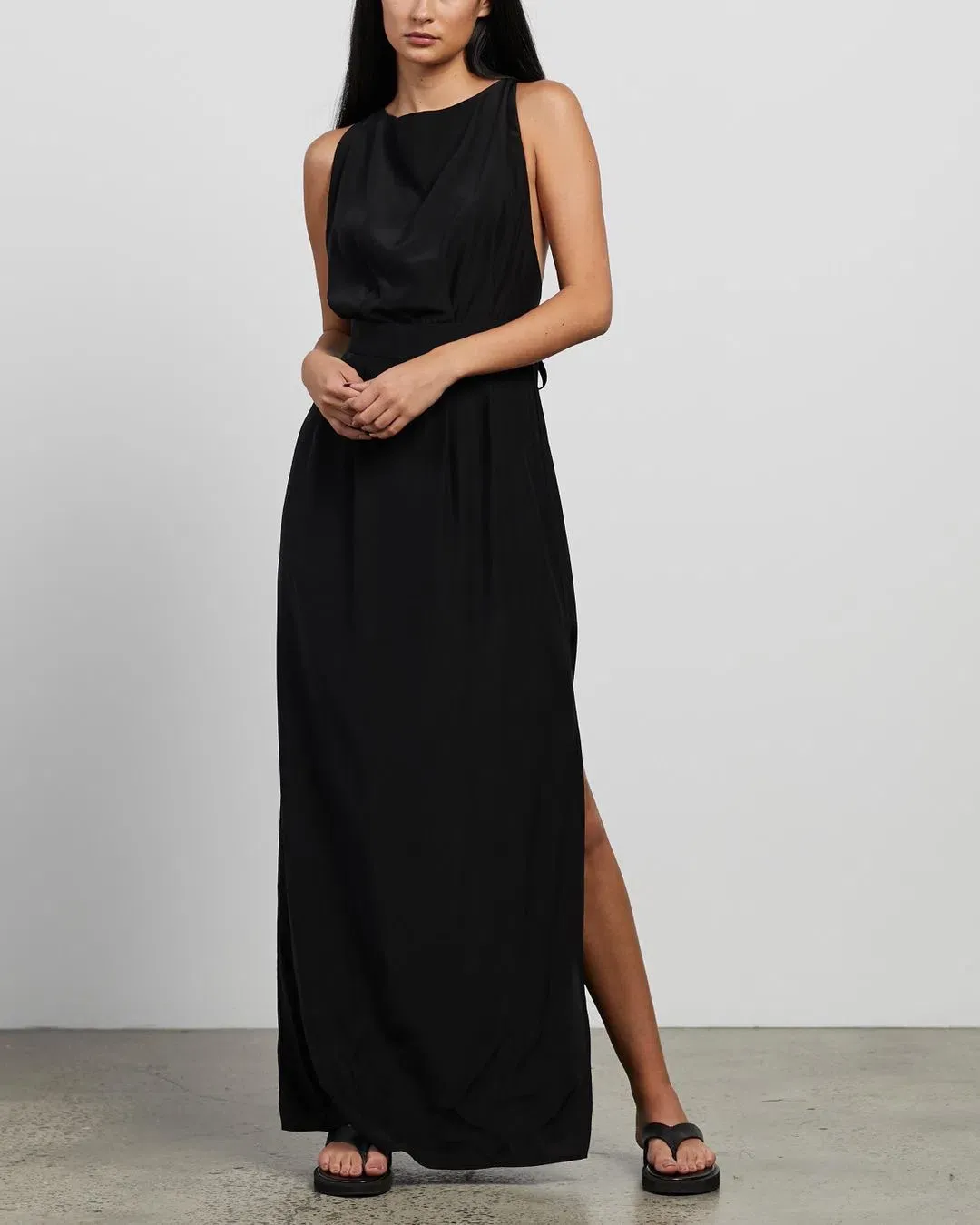 Matin Backless Silk Dress Black Size 10  for rent on The Volte - main image