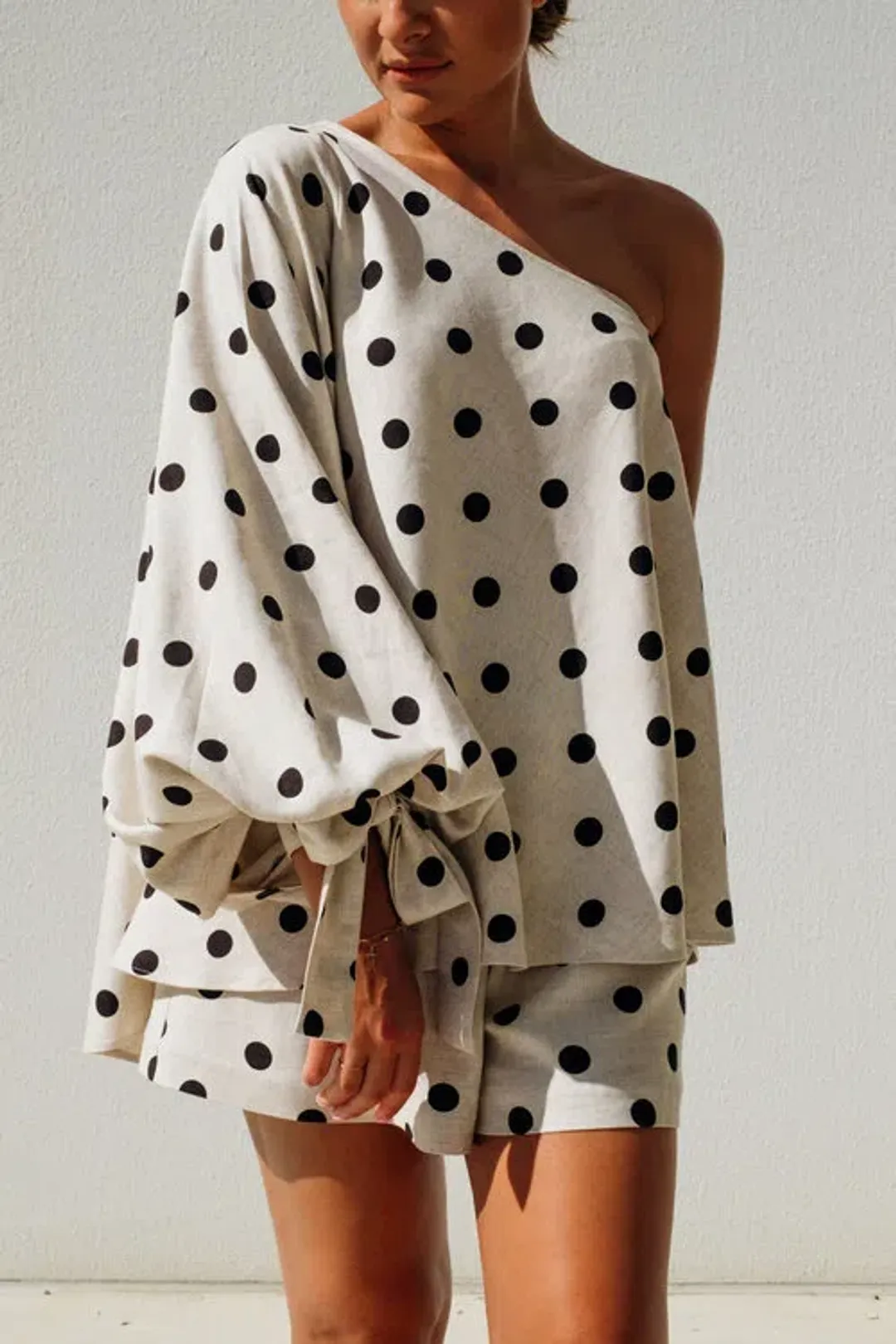 Isabella Longginou Natural Polka Dot Shirt & Short Set Print Size 8 for rent on The Volte - main image