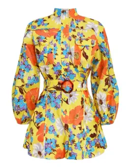 Zimmermann Estelle Panelled Playsuit Yellow Floral Print Size 0 for rent on The Volte - image 3
