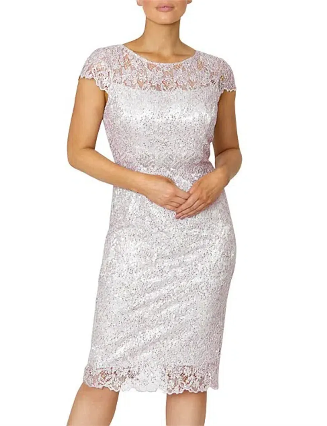 Anthea Crawford  Venetia Sequin Lace Dress Dusk Pink Size 8   for rent on The Volte - main image