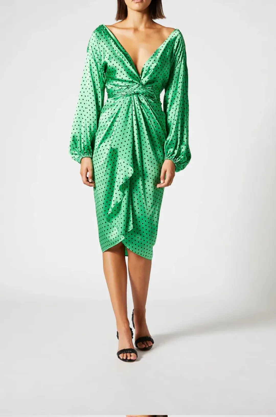Scanlan Theodore Silk Spot Wrap Dress Green Size 10 for rent on The Volte - main image