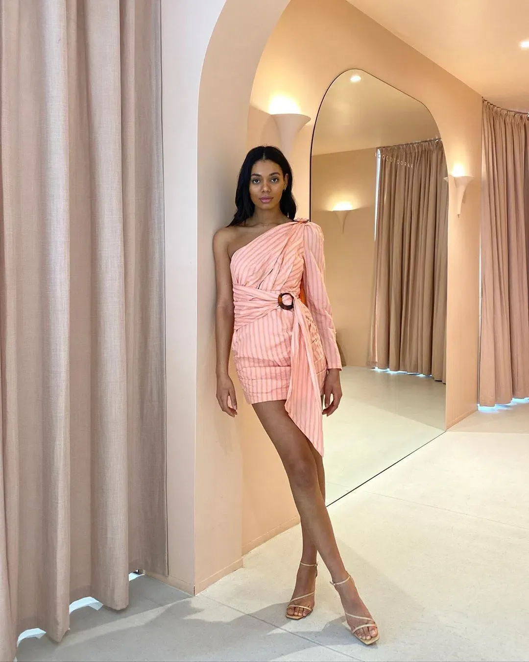 Significant Other Neave One-Shoulder Mini Dress - Peach - Size 10 for rent on The Volte - main image