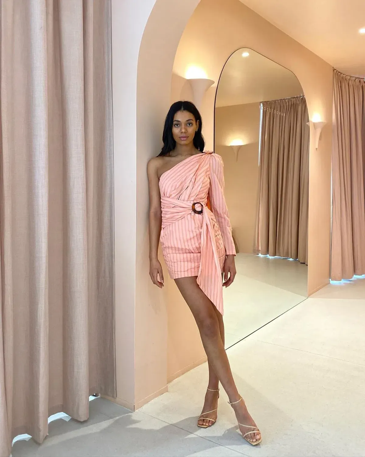 Significant Other Neave One-Shoulder Mini Dress - Peach - Size 10 for rent on The Volte - main image