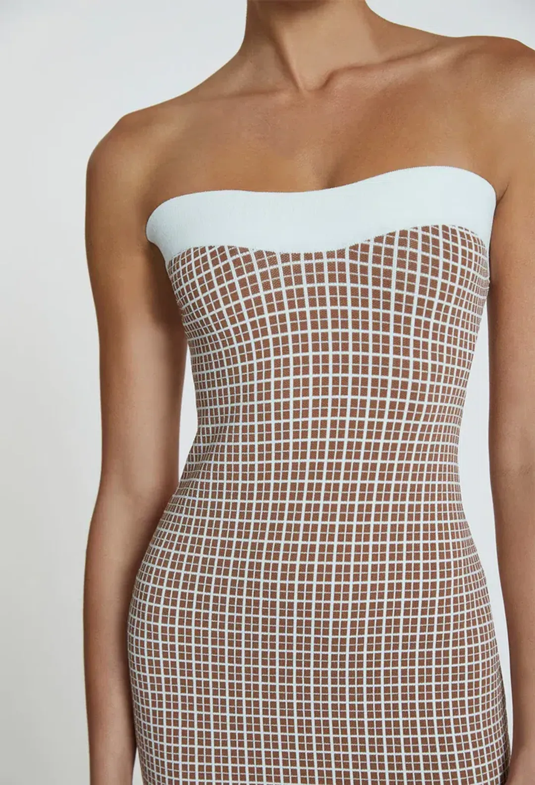 By Johnny Isabella Check Strapless Knit Dress Brown Ivory Size 6 for rent on The Volte - main image