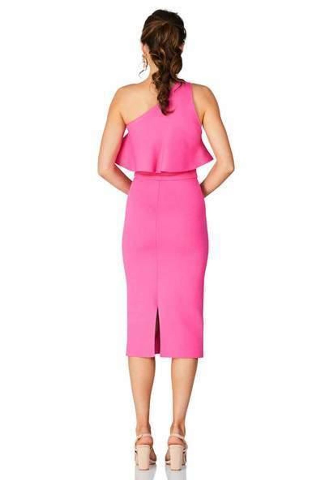 Scanlan Theodore Crepe Knit One Shoulder Ruffle Dress Pink Size M for rent on The Volte - main image