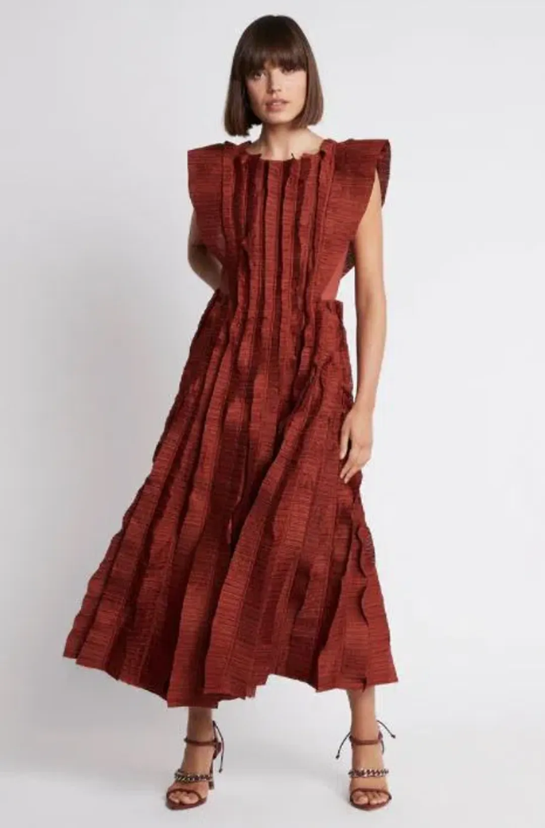 Aje Hybrid Midi Dress Burgundy Size 8 for rent on The Volte - main image