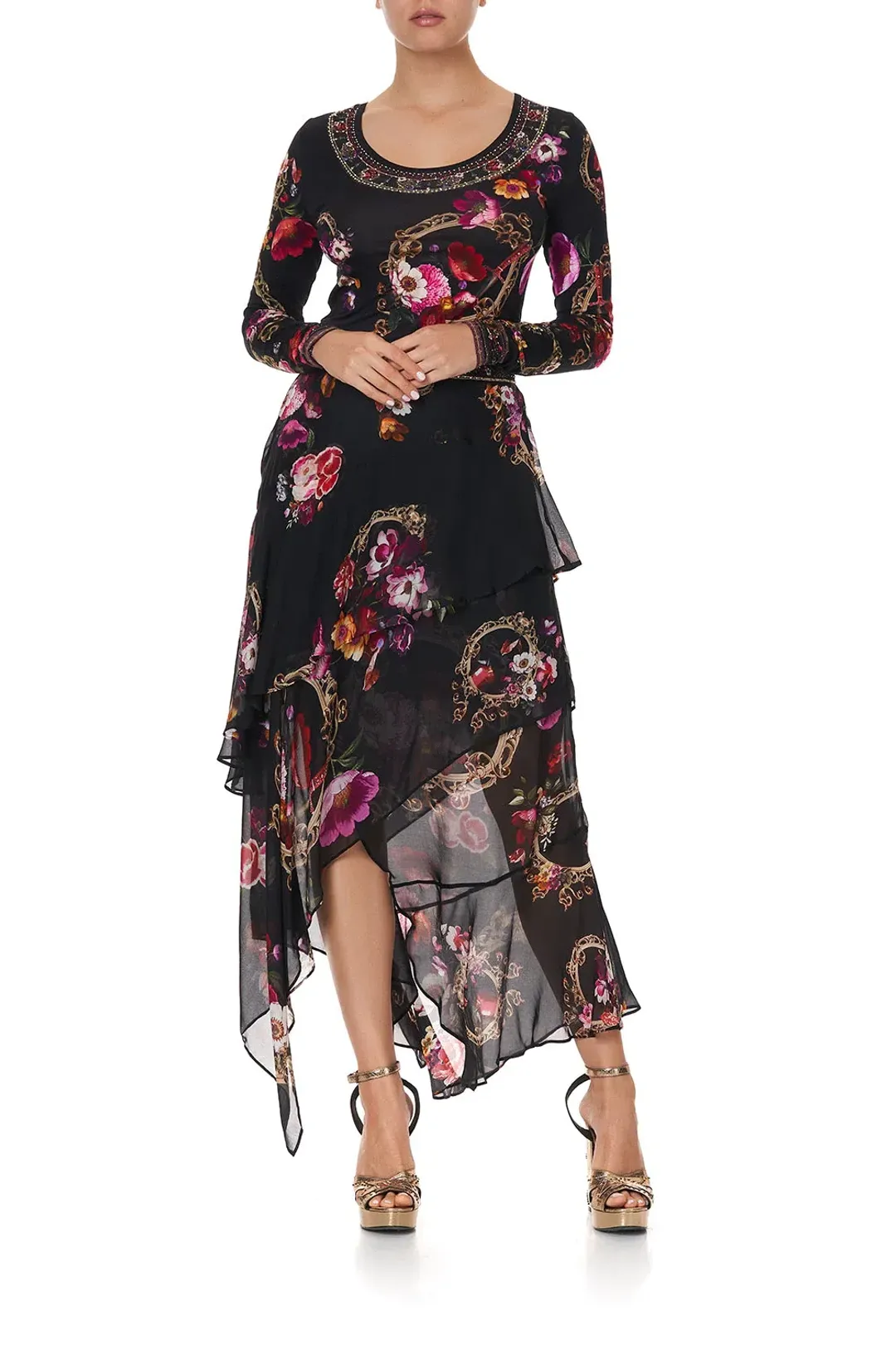 Camilla Asymmetrical Ruffle Skirt Mirror Mirror Print Size S for rent on The Volte - main image