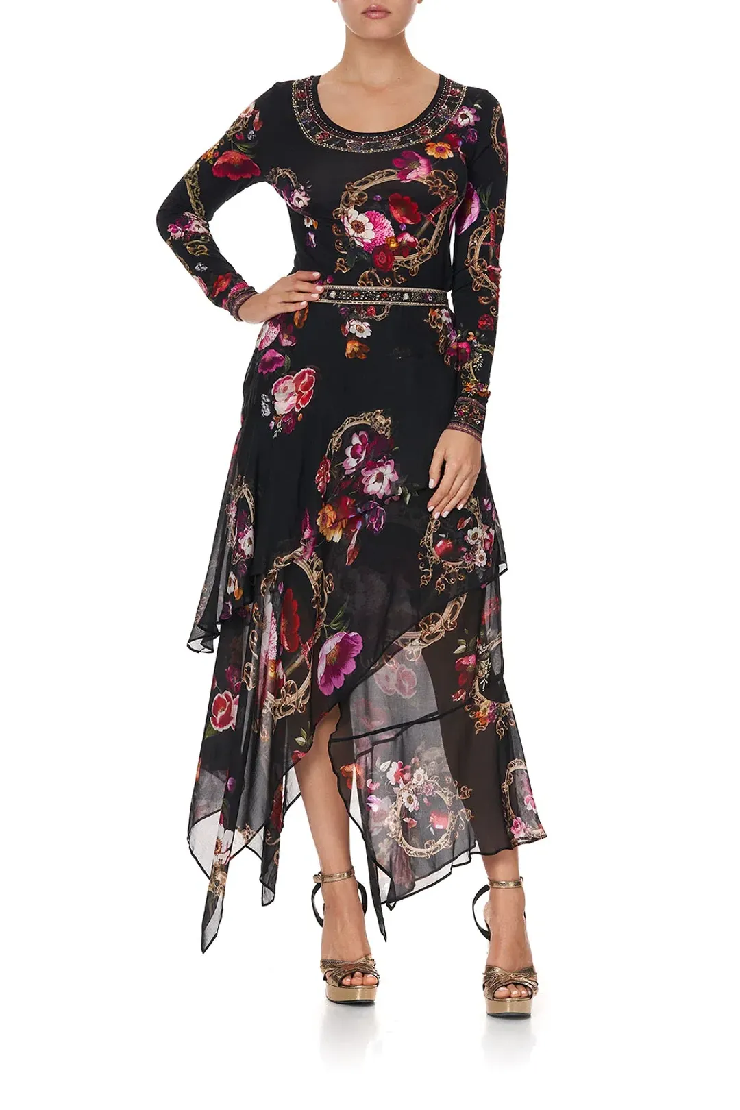 Camilla Asymmetrical Ruffle Skirt Mirror Mirror Print Size S for rent on The Volte - main image