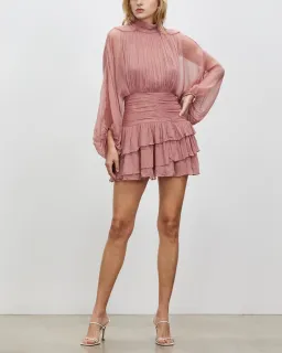 Shona Joy Olympia Long Sleeve Ruched Mini Dress in Antique Rose Pink Size 6 for rent on The Volte - image 2