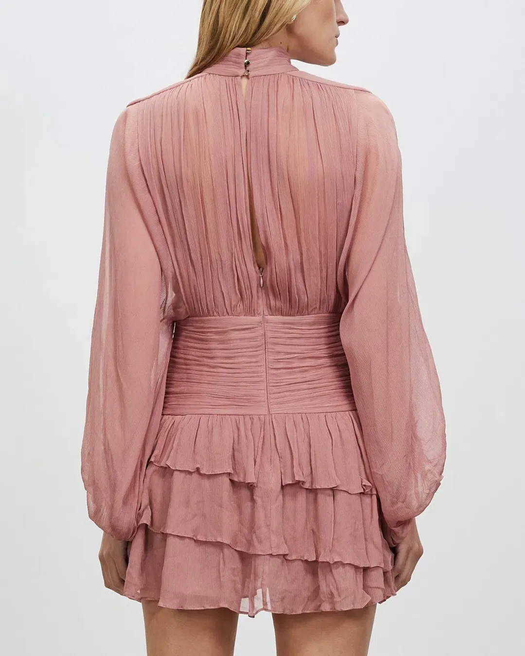 Shona Joy Olympia Long Sleeve Ruched Mini Dress in Antique Rose Pink Size 6 for rent on The Volte - main image