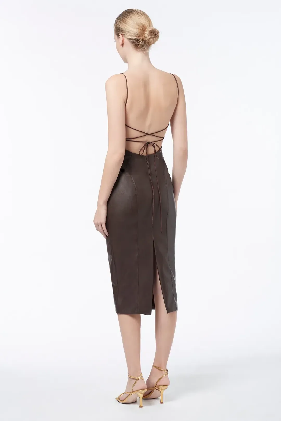 Manning Cartell Alter Egos Backless Vegan Leather Dress Brown Size 8 for rent on The Volte - main image
