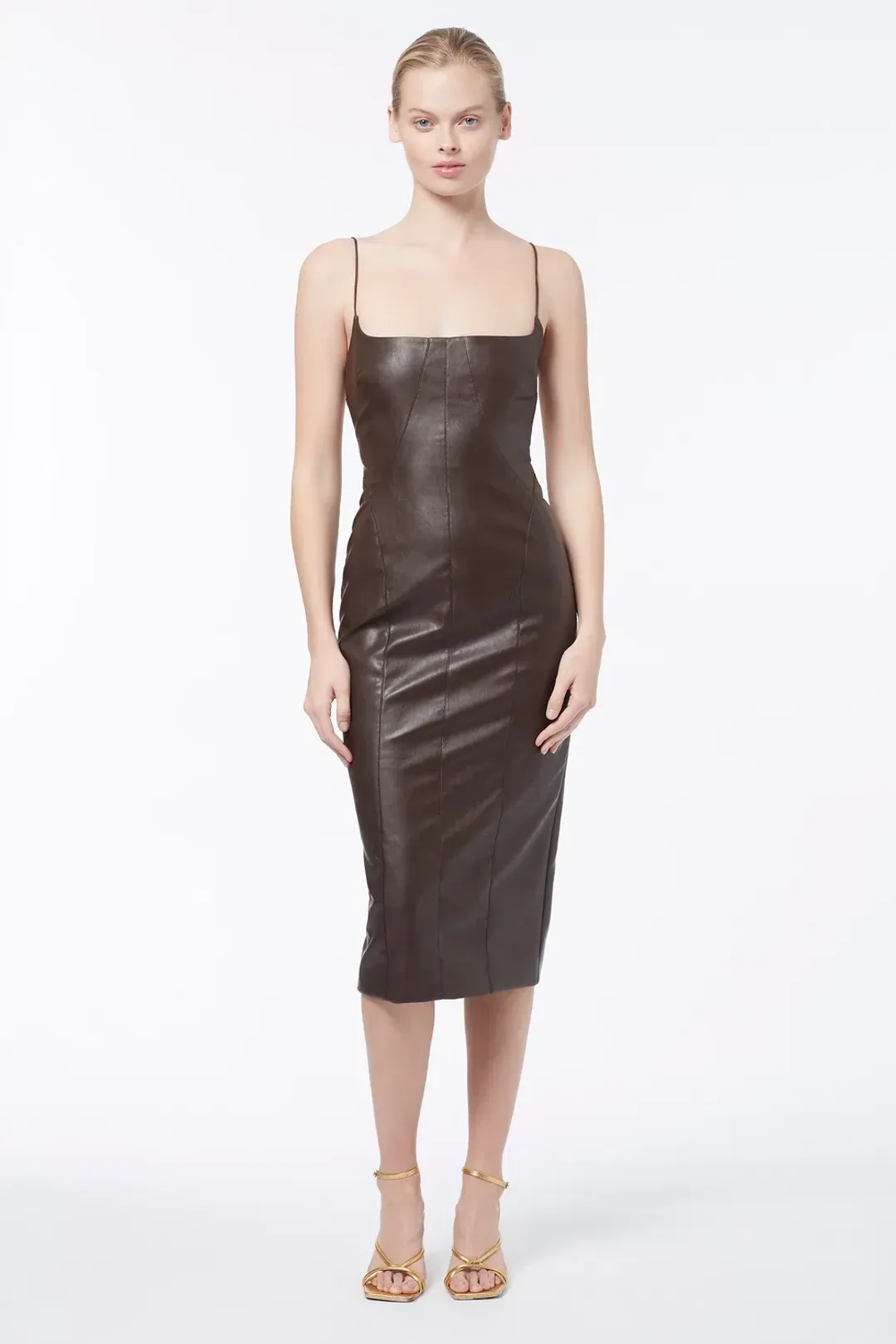 Manning Cartell Alter Egos Backless Vegan Leather Dress Brown Size 8 for rent on The Volte - main image