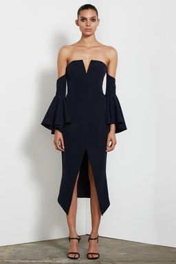 Shona Joy Giselle Bustier Flared Sleeve Dress Navy for rent on The Volte - image 1