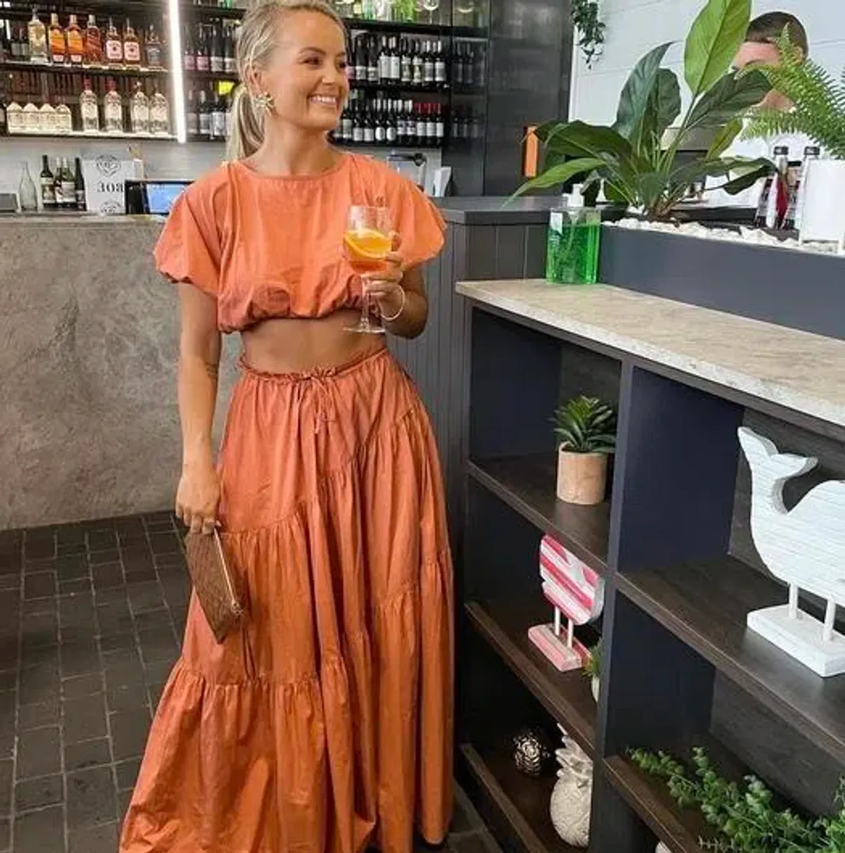 S/W/F - Penthouse Cropped Tee and Drawstring Tiered Skirt  Set  for rent on The Volte - main image