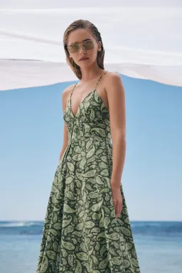 Scanlan Theodore Cotton Paisley Shoestring Dress Moss Size 8 for rent on The Volte - image 2