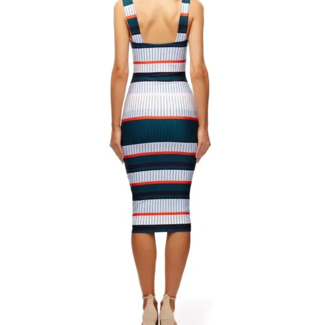 Kookai Grenada Midi Dress Striped Size 12 for rent on The Volte - main image