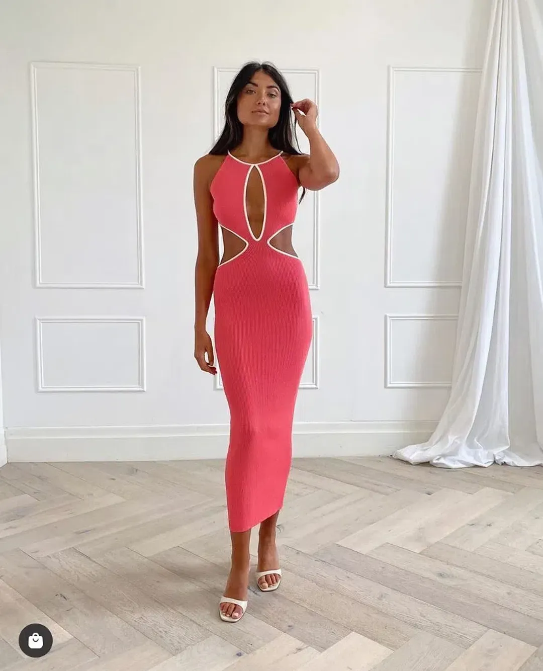 San Sloane Adrian Rib Midi Dress Pink Size 8 for rent on The Volte - main image