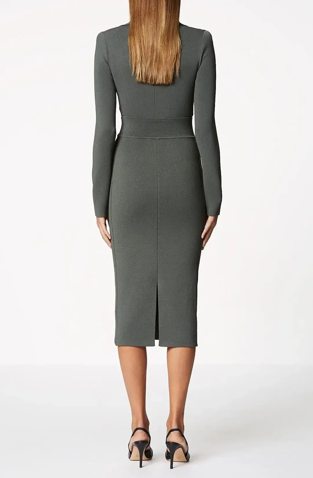 Scanlan Theodore Crepe Knit Drape Front Dress Safari Size M for rent on The Volte - main image