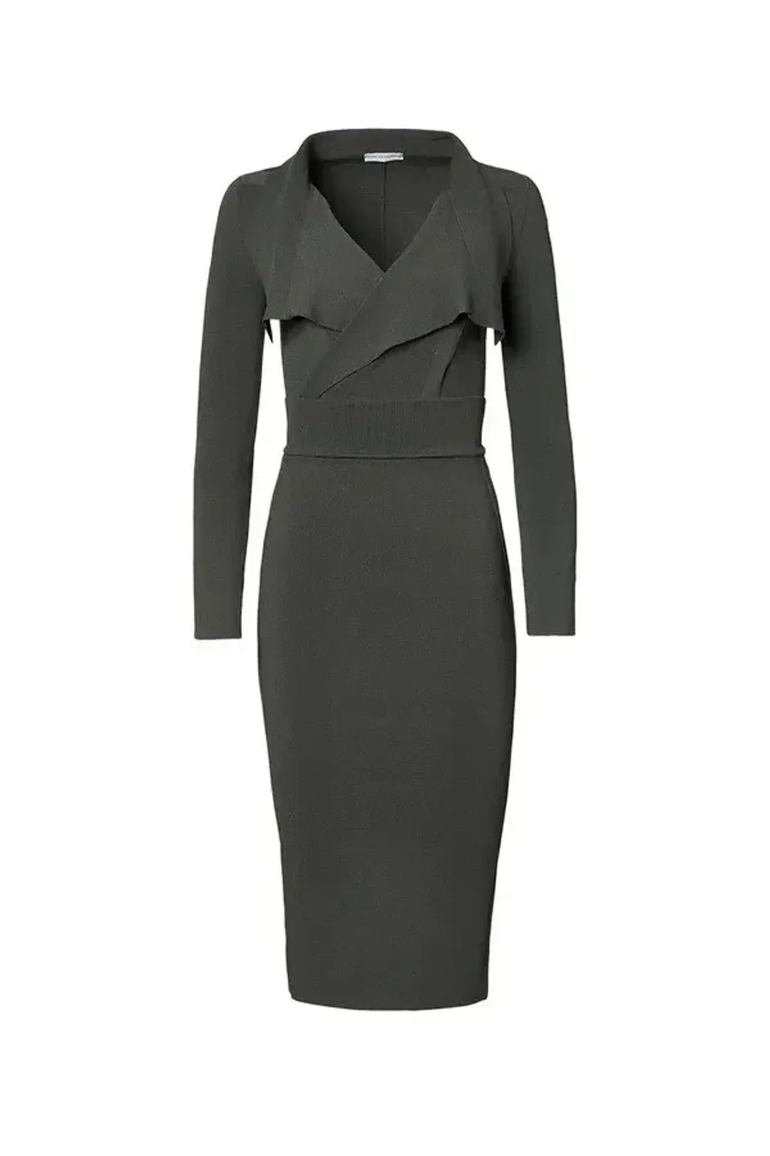 Scanlan Theodore Crepe Knit Drape Front Dress Safari Size M for rent on The Volte - main image