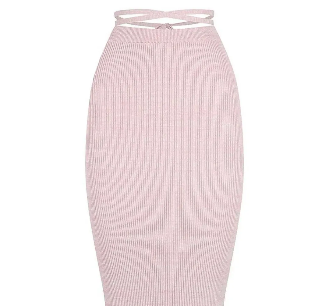 St. Cloud Label Milan Space Dye Mock Neck Knit Top and Savannah Space Dye Knit Skirt Set Pink Size 6 for rent on The Volte - main image