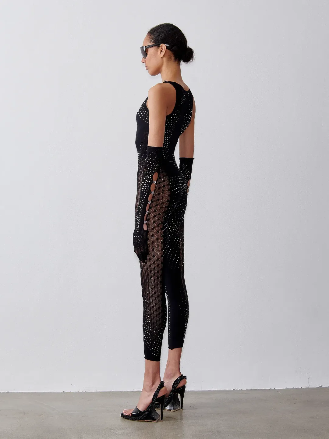 Poster Girl Rhinestoned Janice Jumpsuit in Jet Black One Size  for rent on The Volte - main image