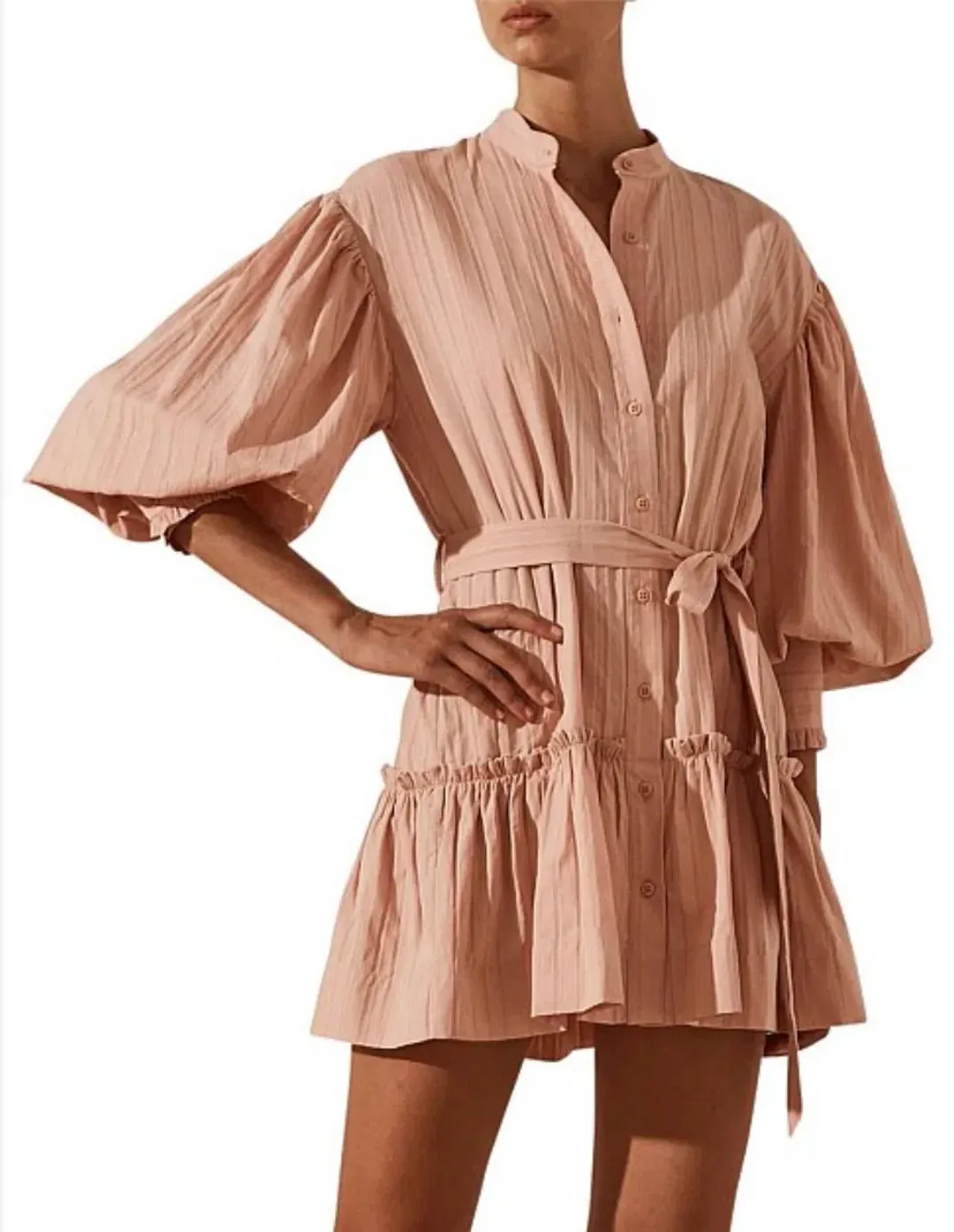 Shona Joy Ella Balloon Sleeve Mini Dress Pink Size 8 for rent on The Volte - main image