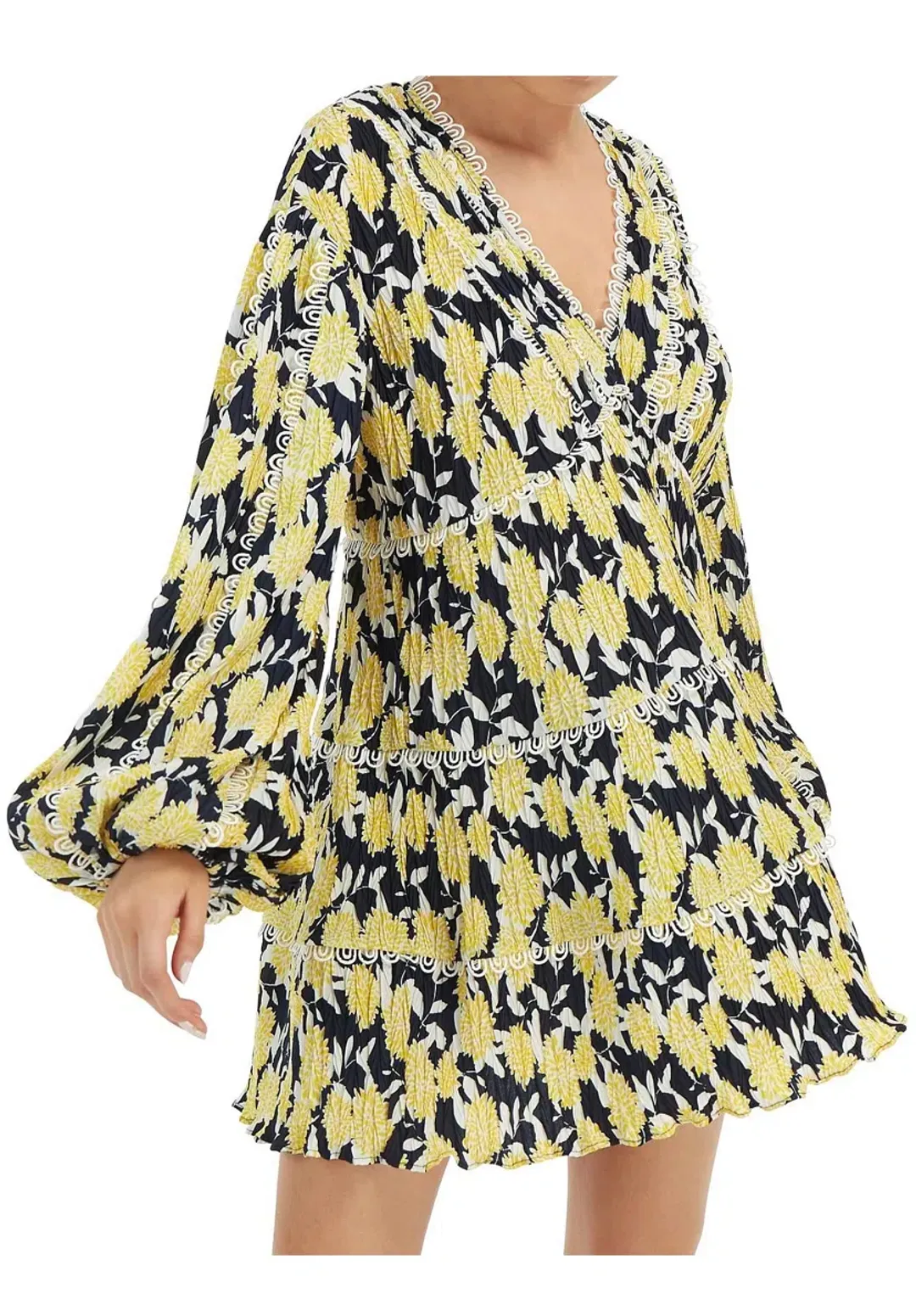 C/MEO Collective Enlight Long Sleeve Mini Smock Dress Marigold Floral Size 10 for rent on The Volte - main image