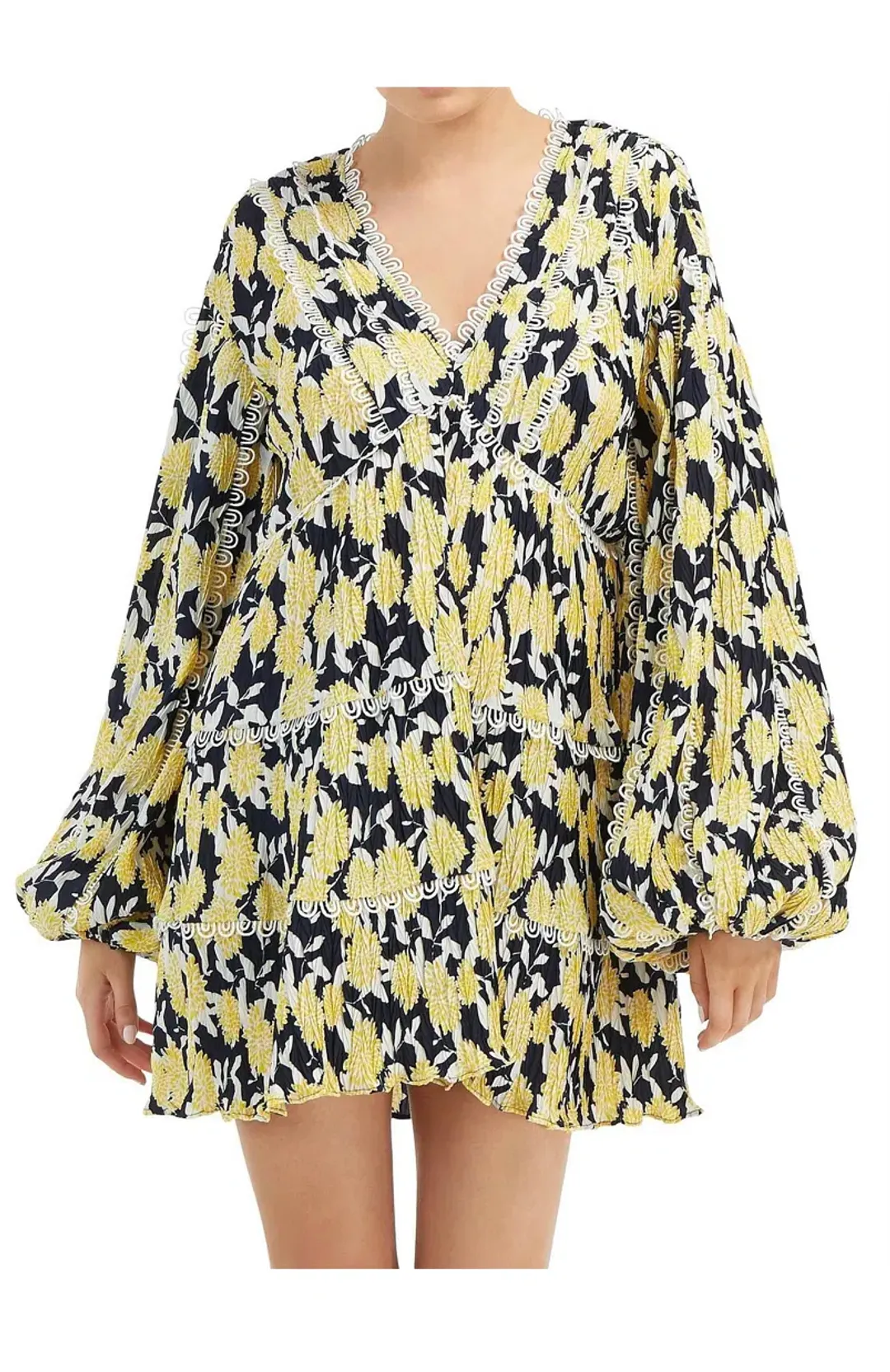 C/MEO Collective Enlight Long Sleeve Mini Smock Dress Marigold Floral Size 10 for rent on The Volte - main image