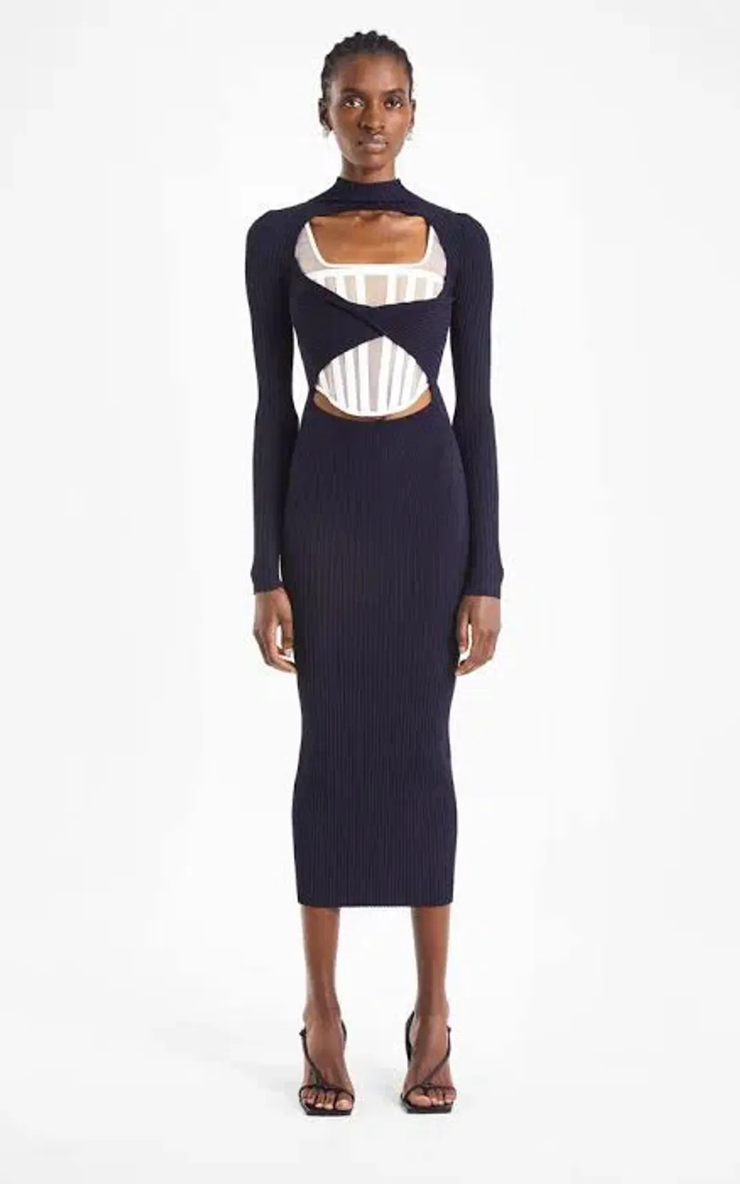 Dion Lee Rib Twist Reversible Rib Dress Navy Size 8  for rent on The Volte - main image