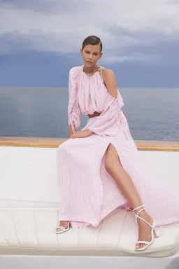 Scanlan Theodore Gingham Drawcord Top Pale Pink One Size for rent on The Volte - image 3