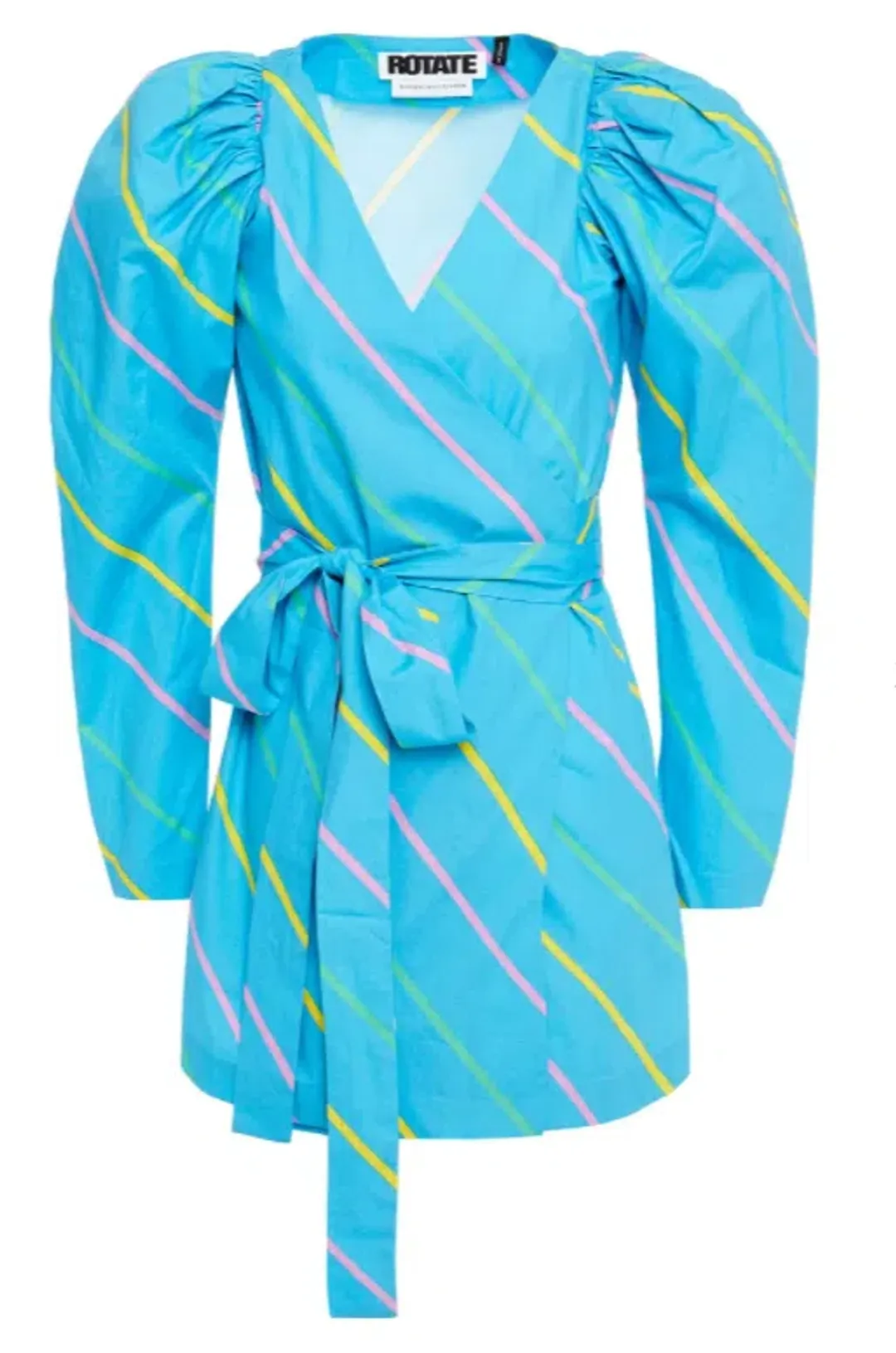 Rotate by Birger Christen Bridget Striped Cotton Poplin Mini Wrap Dress Blue Size 36 for rent on The Volte - main image