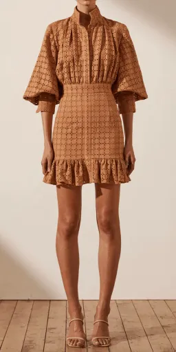 Shona Joy Penelope Balloon Sleeve Mini Dress Brown Size 6 for rent on The Volte - image 1