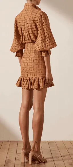 Shona Joy Penelope Balloon Sleeve Mini Dress Brown Size 6 for rent on The Volte - image 4