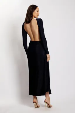 Meshki Christina Backless Maxi Wrap Dress in Navy Shimmer Size 8 for rent on The Volte - image 3
