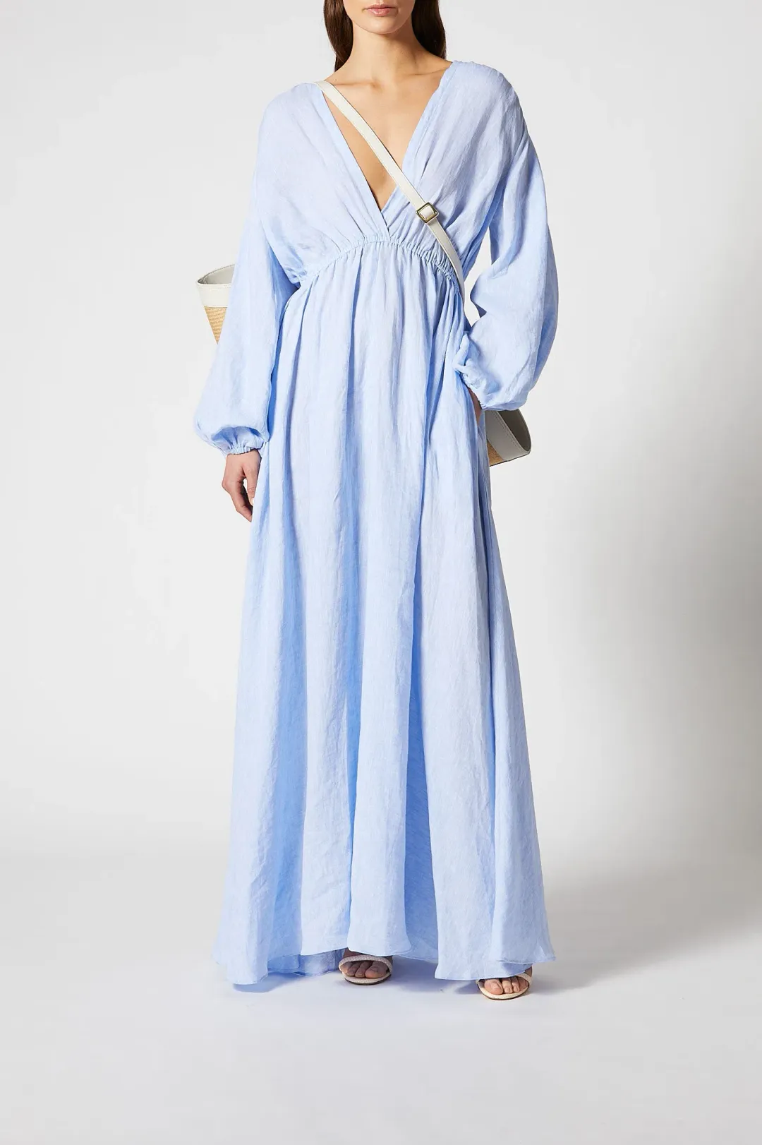 Scanlan Theodore Italian Linen Low Back Dress Blue Size 6 for rent on The Volte - main image