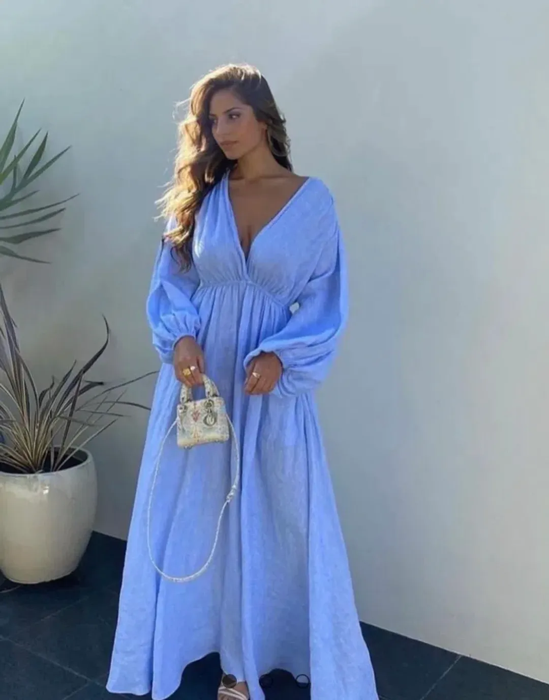 Scanlan Theodore Italian Linen Low Back Dress Blue Size 6 for rent on The Volte - main image